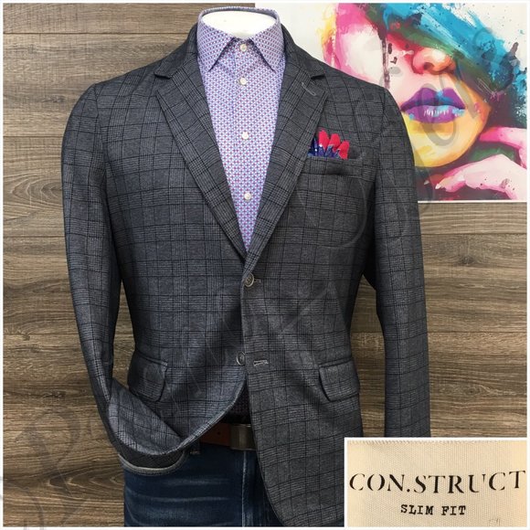 Construct Mens Blazer Sport Coat Two Button Jacket Size 44R‎ Knit Stretch Suits - Picture 1 of 13